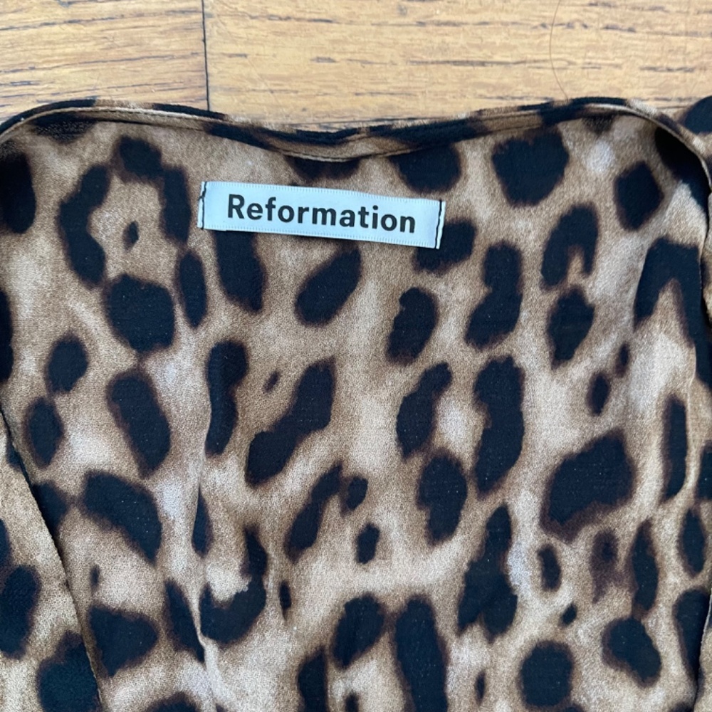 NWT REFORMATION Leopard Animal Print ALMA Crepe Midi Dress Sz 12 - Picture 3 of 10